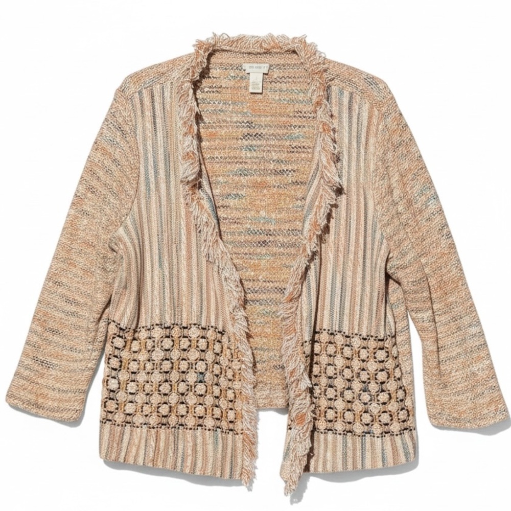 Chico’s Multicolor Fringe Trim Open Blazer Cardigan – Chico’s Size 3 (XL)